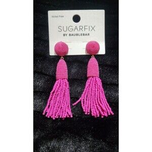NEW Baublebar Sugarfix Fushia Pink Beaded Tassle Earrings.
